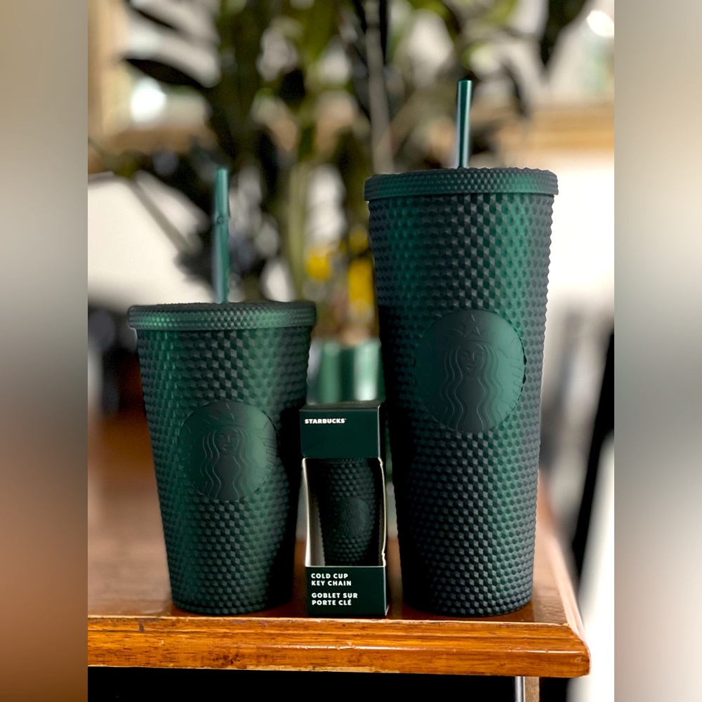 🌲Dark Green set🌲 Starbucks Jelly studded Tumblers and matching keychain